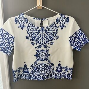 White & Blue Crop Shirt